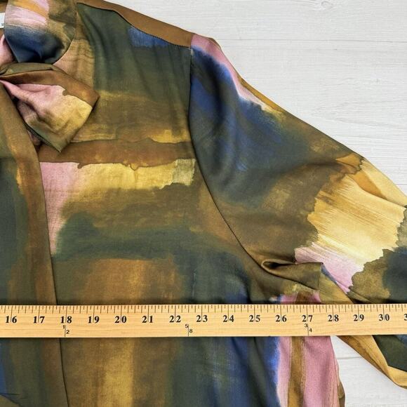 Couchel Shift Satin Midi Dress Plus Size 2XL Printed Tie Neck Long Sleeve Whimsy - Picture 13 of 16